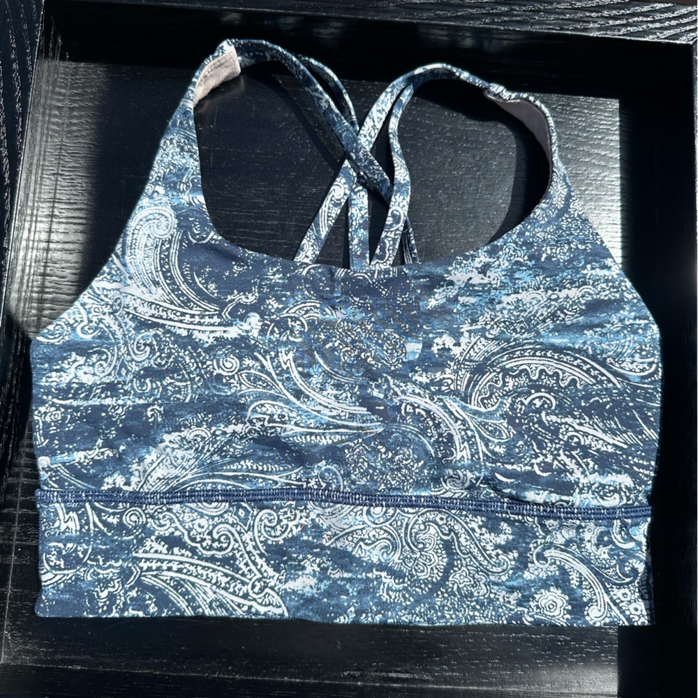 Lululemon Energy Bra Long Line *Medium Support, B/C Cup Blue Paisley Size 6